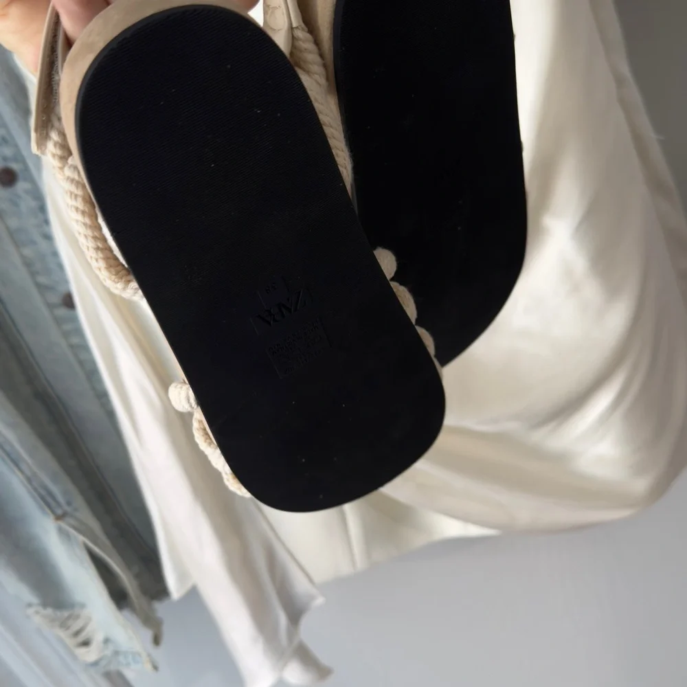Zara Cream Rope Strappy Sandals with Ankle Buckle - Picture 5 of 7